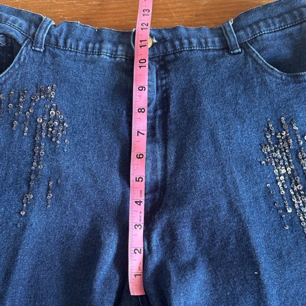 Quacker Factory Sequin Jeans Womens 18 Straight Leg Elastic Waist Cotton Blue - Picture 8 of 11